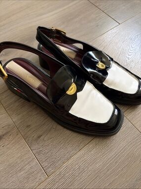 Franco Sarto Black and White Giada Slingback Loafers